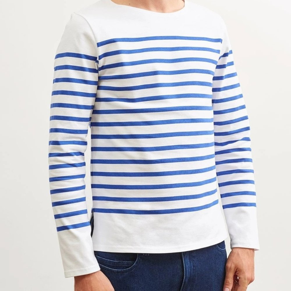 Saint James Naval II Breton Stripe Shirt White Blue France Men’s S Unisex Sailor